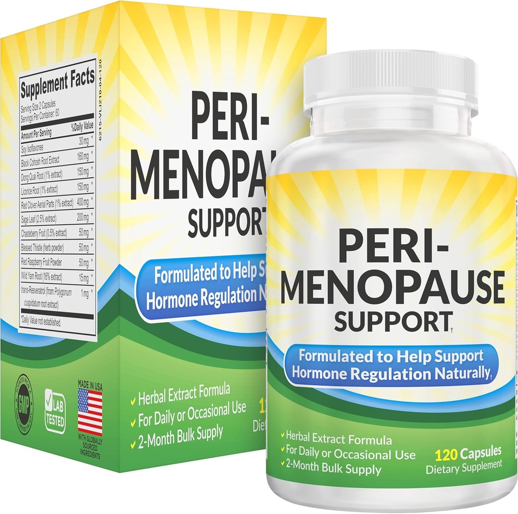 2-Month PeriMenopause Supplements (All-in-1) Kadın Hormon Destek | 11 Herbs & Ekstraksiyonlar | Kadınlar için Peri-Menopause Supplement | Kadın Hormonal Denge | 60-Day Supply | 120 Capsules