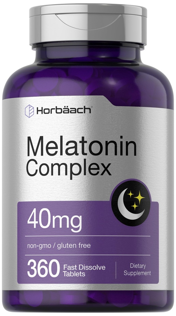 Horbäach Melatonin 40 mg Kompleksi | 360 Hızlı Dissolve Tabletler | Yetişkin Ekstra Güçlü Tamam | Chamomile ve Ashwagandha | Vegetarian, Non-GMO, Gluten Free