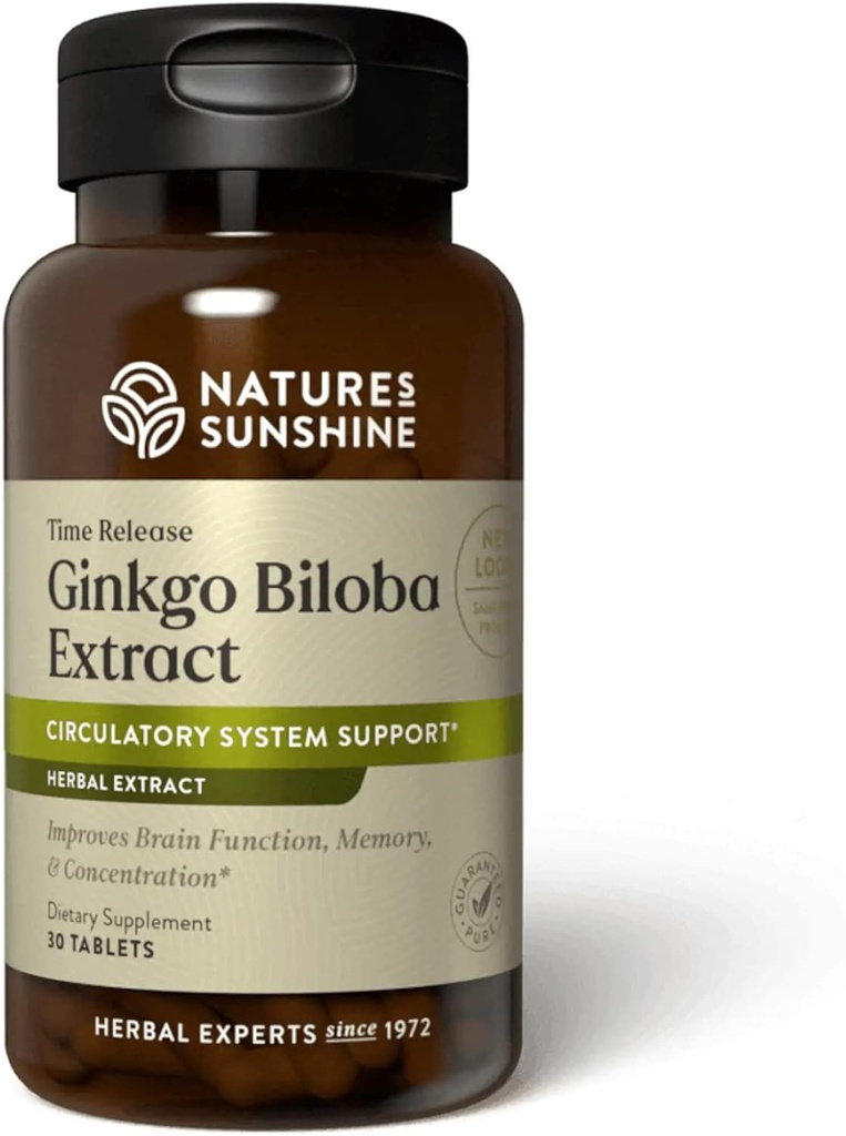 Nature's Sunshine Time-Release Ginkgo Biloba, 30 Tabletler | Beyin ve Destekler Memory ve Concentration Functions
