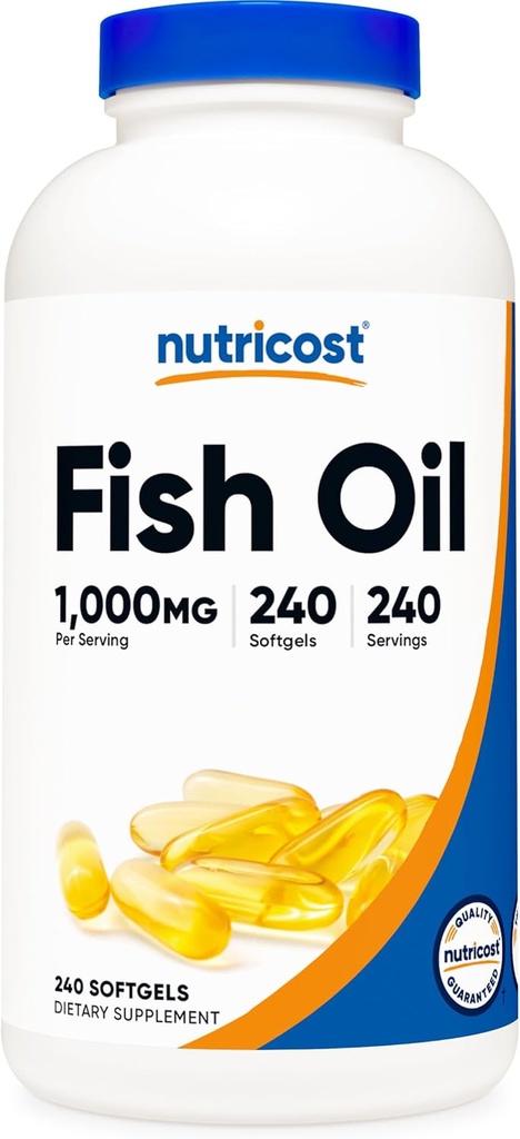 Nutricost Fish Oil Omega 3 Softgels with EPA & DHA (1000 mg of Fish Oil, 560 mg of Omega-3), 240 Softgels, Non-GMO, Gluten Free.