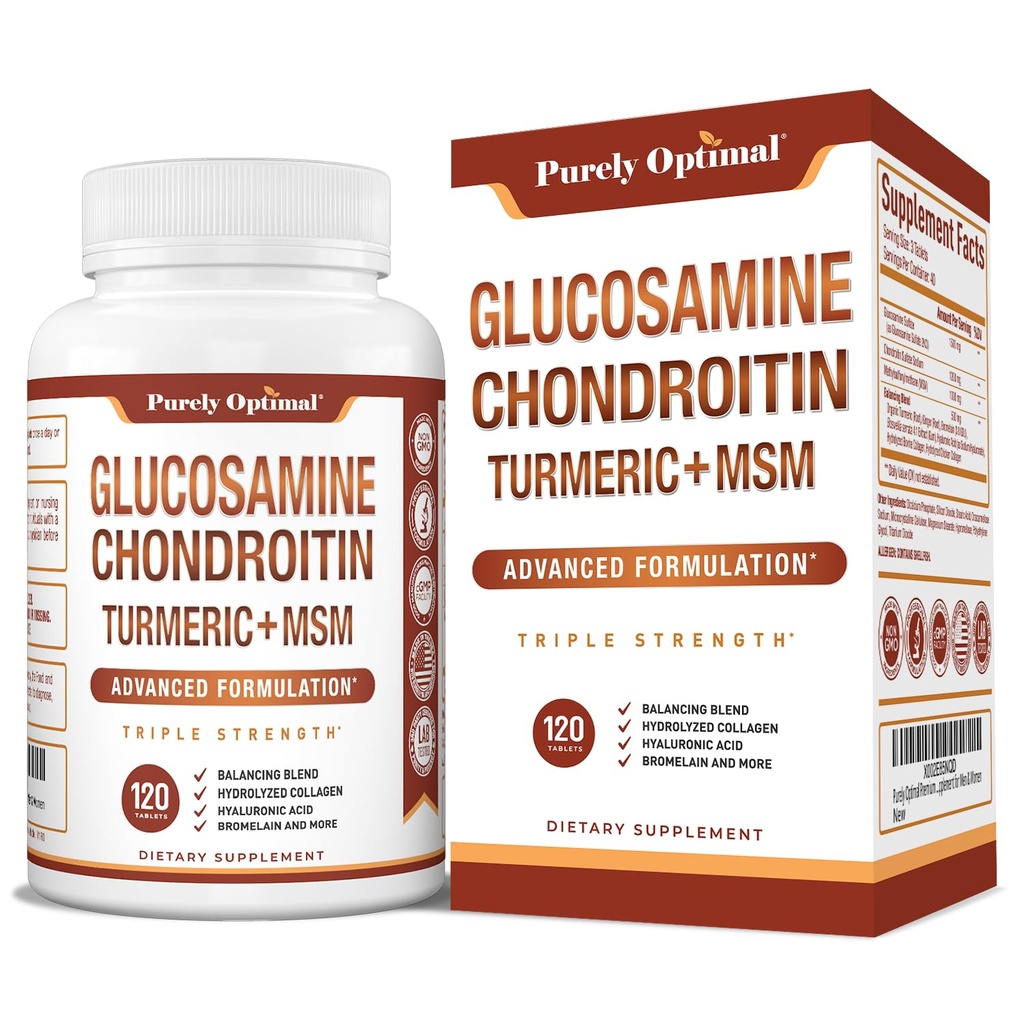 Safly Optimal Glucosamine Chondroitin MSM Supplement w/Turmeric & Boswellia - Glucosamine Sulfate Ortak Supplement for Men & Women - 120 Tablet