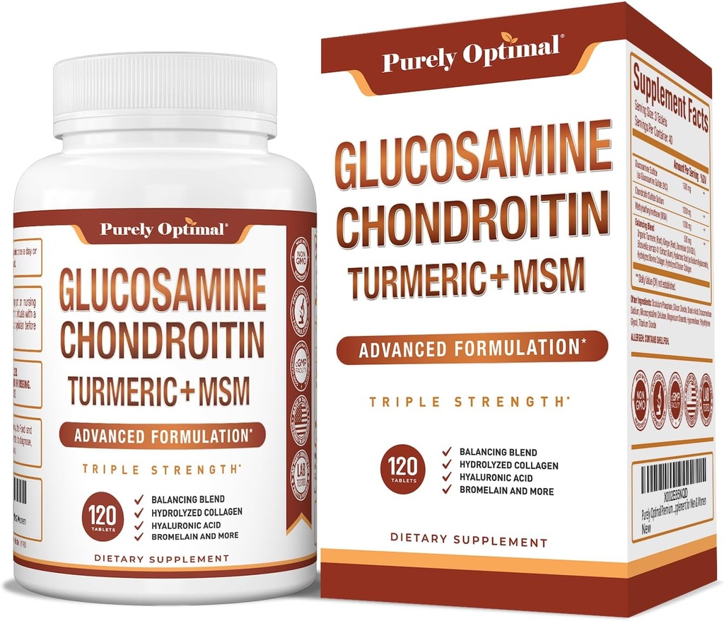 Safly Optimal Glucosamine Chondroitin MSM Supplement w/Turmeric & Boswellia - Glucosamine Sulfate Ortak Supplement for Men & Women - 120 Tablet