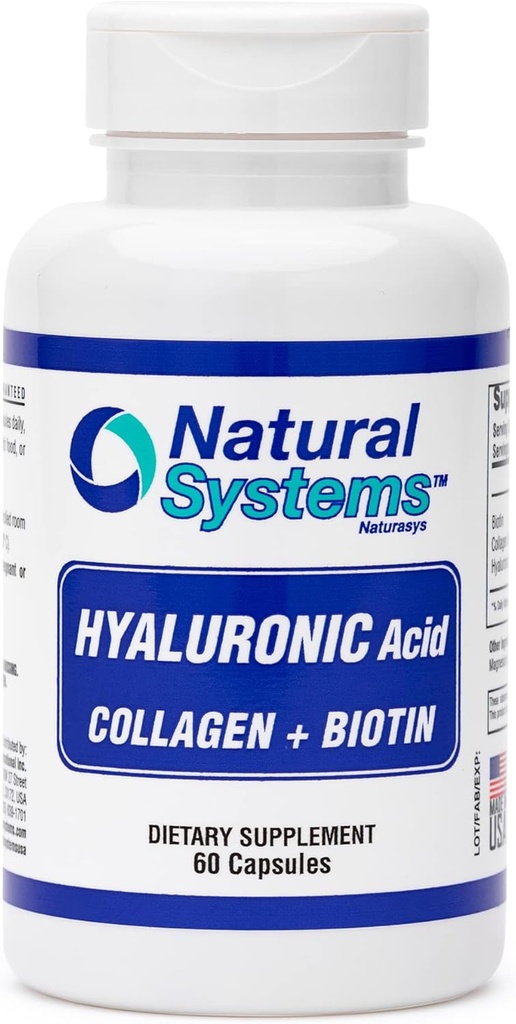 Hyaluronic Acid Plus Collagen and Biotin 60 Capsules by Natural Systems - Asito Hialuronico Capsules for Advancedd Abors - Hidrolik Hyaluronic Acid Supplement for Skin - Güçlü Skin, Saç, Nails