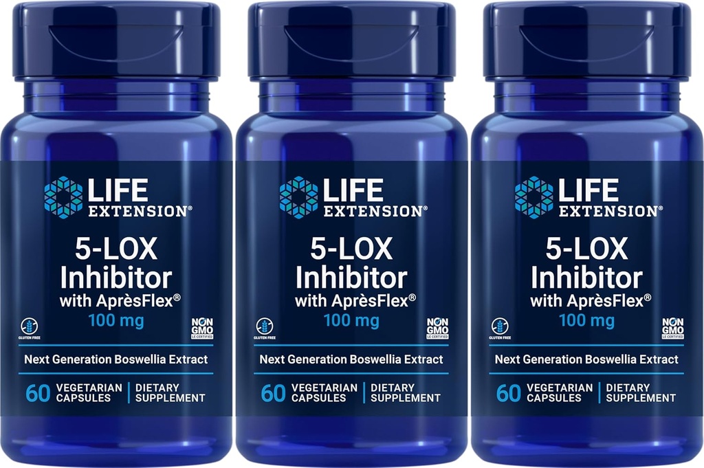 Επέκταση ζωής 5- LOX Inhibitor με AprèsFlex 100 mg, 60 κάψουλες χορτοφάγων (πακέτο των 3)