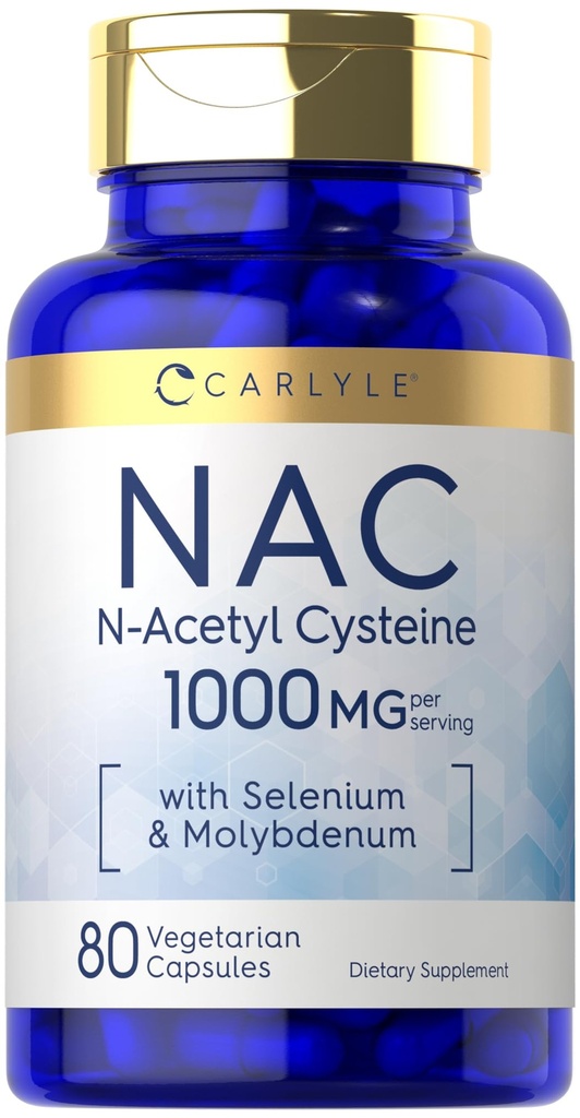 Carlyle NAC Supplement N-Acetyl Cysteine 1000 mg | 80 Capsules | Selenium & Molybdenum | Vegetarian, Non-GMO & Gluten Free