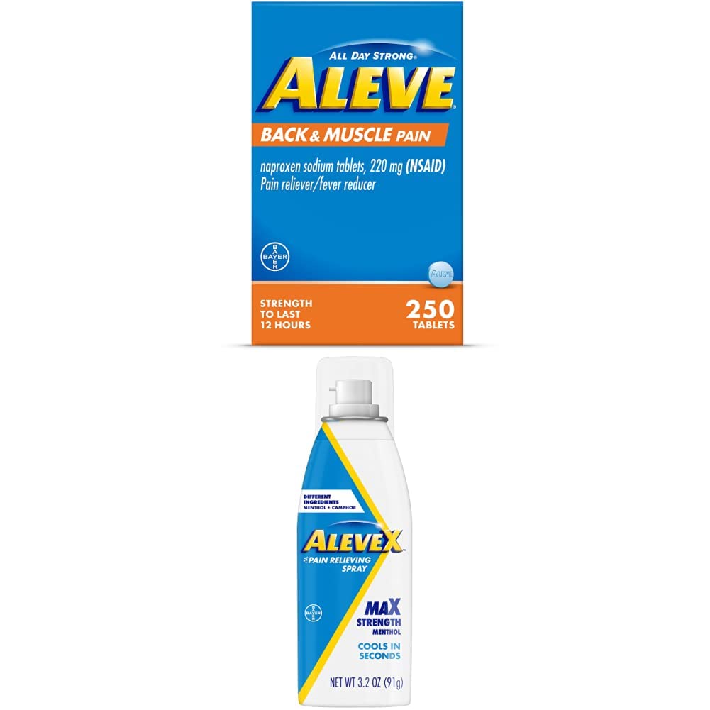 Aleve Back & Muscle with Naproxen, 250 Count & FlameeX Pain Relief Spray, 3.2 Ounce, Pain Relief
