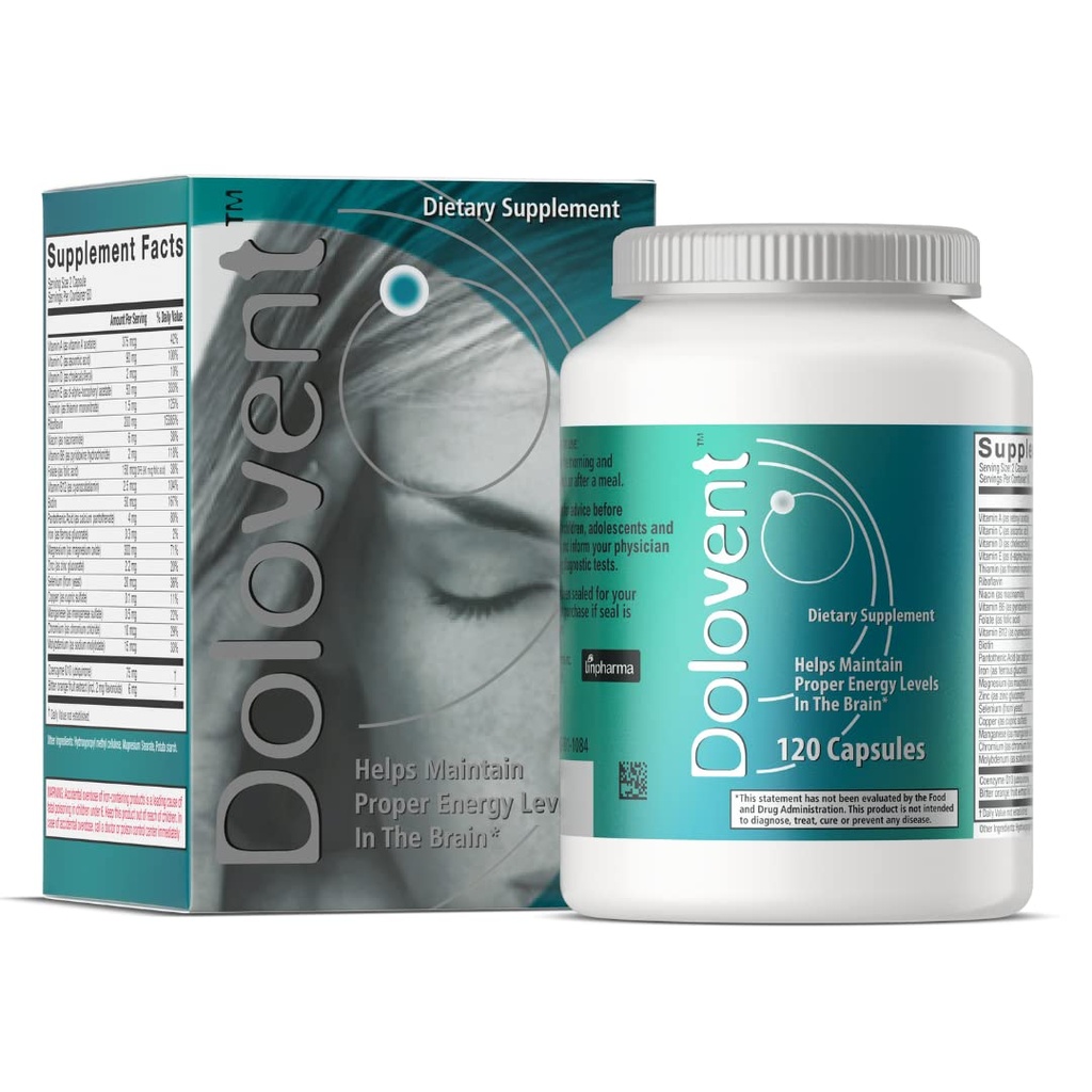 Dolovent - Doğal Migraines, Vitamin B2 400 mg, CoQ10 - Beyin Sağlığı için Diyetsel Tamam - 1 Şişelik
