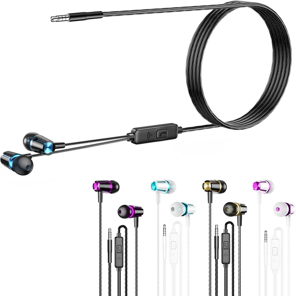 Earbuds Ενσύρματο με Μικρόφωνο, 5 Pack Ενσύρματα ακουστικά με Ισχυρό Βαρύ Μπας, Υψηλή Ορισμός, Ακουστικά 3,5mm Jack