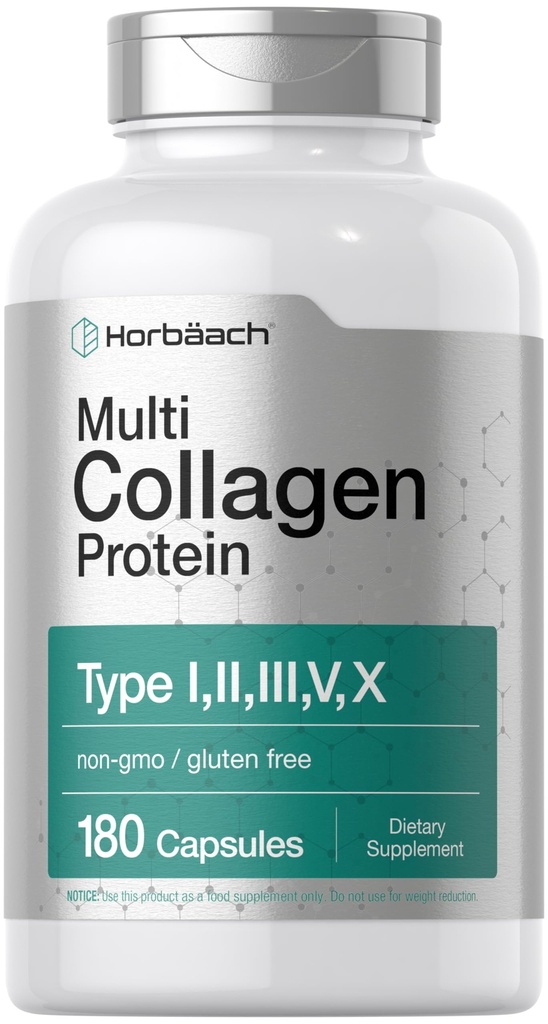 Horbäach Multi Collagen protein 2000 mg | 180 Capsules | Hydrolyzed Collagen Type I, II, III, V, X | Keto & Paleo Friendly, Non-GMO, Gluten Free Supplement