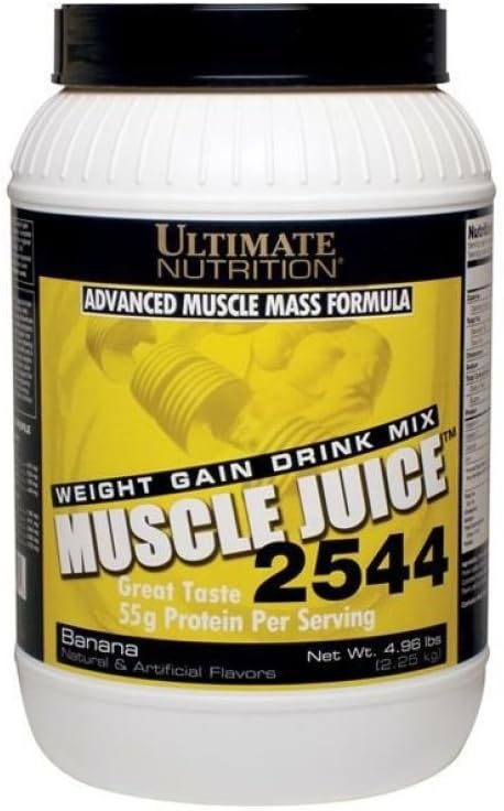 Ultimate Nutrition Mycle Juice, Weight Gain Drink Mix - Μάζα Gainer Σκόνη προπόνησης για άνδρες και γυναίκες - Συμπλήρωμα για Lean μυϊκή ανάπτυξη & ανοσοποιητική υποστήριξη με 55g πρωτεΐνη - μπανάνα, 4.96lb