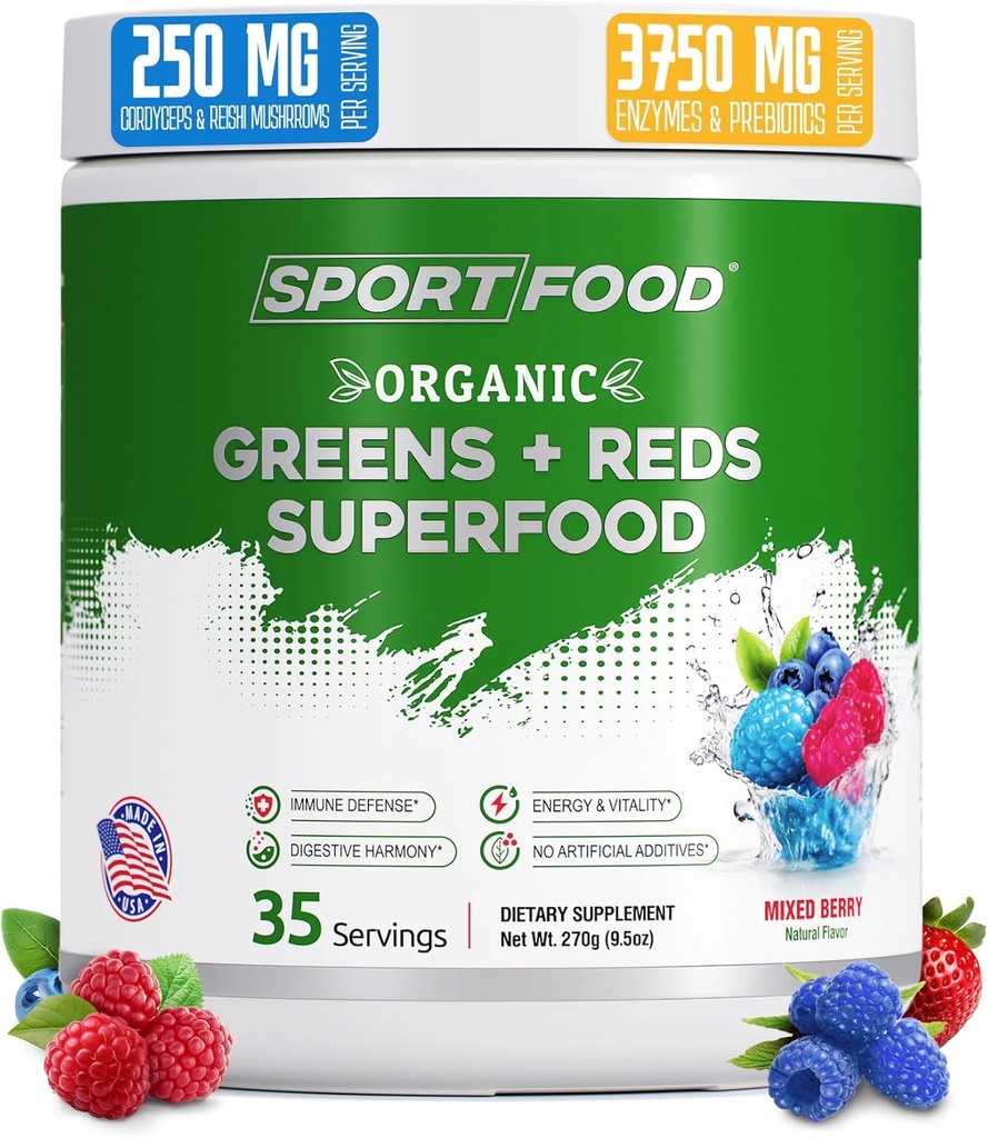 Organik Yeşiller ve Reds Superfood Toz | Karma Berry Flavor | 25+ Süper Meyveler & Veggies, Beets, Prebiyotikler | Enerjilendirici, Antioksi-Rich, Keto-Friendly Smoothie Mix | 35 Servisler