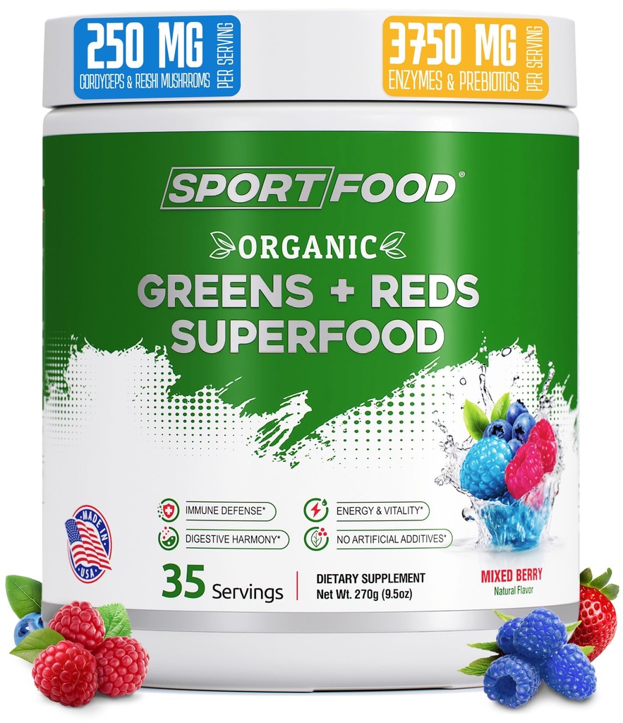 Organik Yeşiller ve Reds Superfood Toz | Karma Berry Flavor | 25+ Süper Meyveler & Veggies, Beets, Prebiyotikler | Enerjilendirici, Antioksi-Rich, Keto-Friendly Smoothie Mix | 35 Servisler