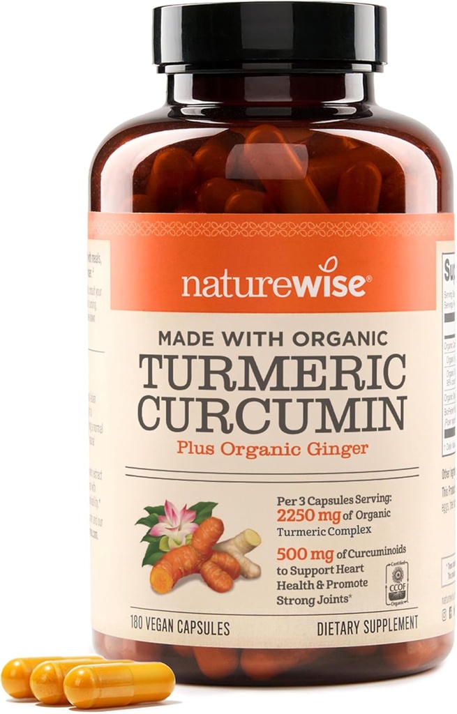 NatureWise Curcumin Turmeric 2250 mg -% 95 Curcuminoids & BioPerine Black Pepper Ekstra Apsiyon - Daily Ortak ve Immune Health Support - Vegan, Non-GMO, 180 Count[60-Day Supply]