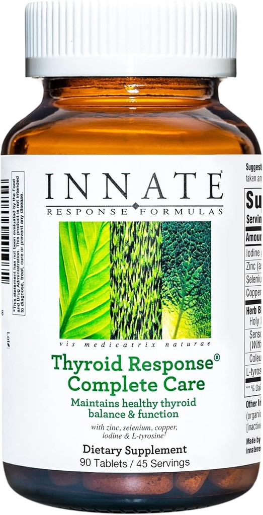 INNATE Response Formulas Thyroid Response Complete Care - Made With Ashwagandha - Διατηρεί Βέλτιστη Θυρεοειδική Ισορροπία και Λειτουργία - Χορτοφαγική, Χωρίς Γλουτένη, Μη ΓΤΟ - 90 δισκία (45 Servings)
