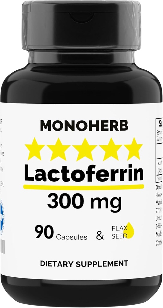 MONOHERB Lactoferrin 300 mg ανά Καψάκιο - 90 Κάψουλες για χορτοφάγους - Κατασκευασμένο στις ΗΠΑ