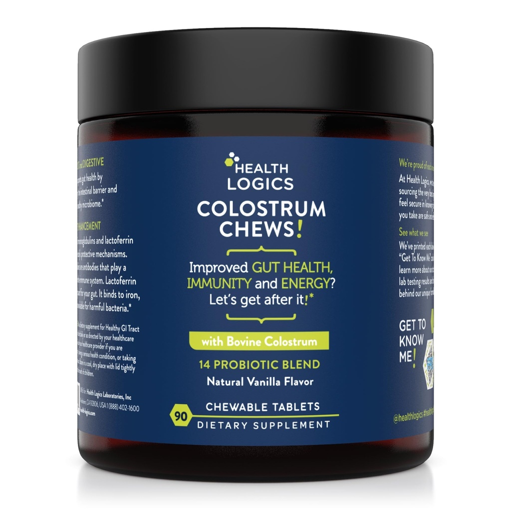 Sağlık Mantıkları Colostrum Chews-Colostrum% 25 IgG for Gut Health, Immune Support, Saç Büyüme, Vanilla Flavor, 90 Hizmet, Tüm Bovine Colostrum Superfood