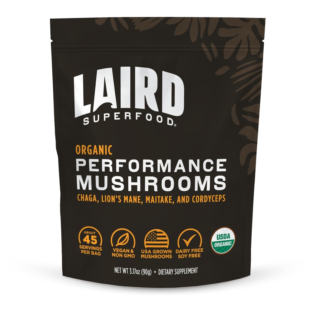 Laird Superfood Organik Performansı Chaga, Cordyceps, Lion's Mane ve Maitake for Energy and Cognition, 3.17 oz. Bag, Pack of 1