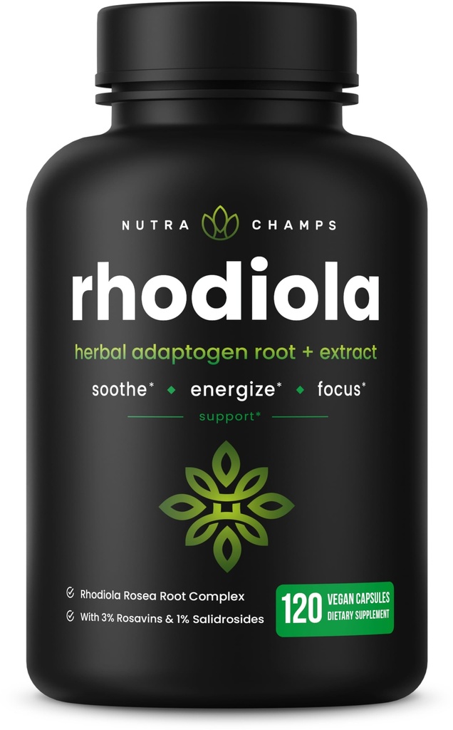 Rhodiola Rosea Supplement 600 mg | 120 Vegan Capsules | Rhodiola Rosea Türlü Enerji, Stres Yardımı, Mood ve Focus | Rosavin & Salidrosides | 300 mg Pills by NutraChamps