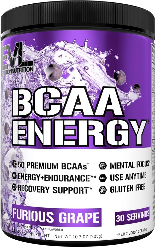 EVL BCAAs Amino Asits Toz - BCAA Energy Pre Workout Toz for Muscle Recovery Lean growth and Endurance - Rehydating Post Workout Recovery Drink with Natural Caffeine - Furious Grape