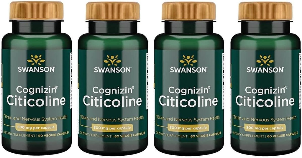 Swanson Cognizin Citicoline 1,000 Milligrams 60 Veg Capsules (4 Pack)