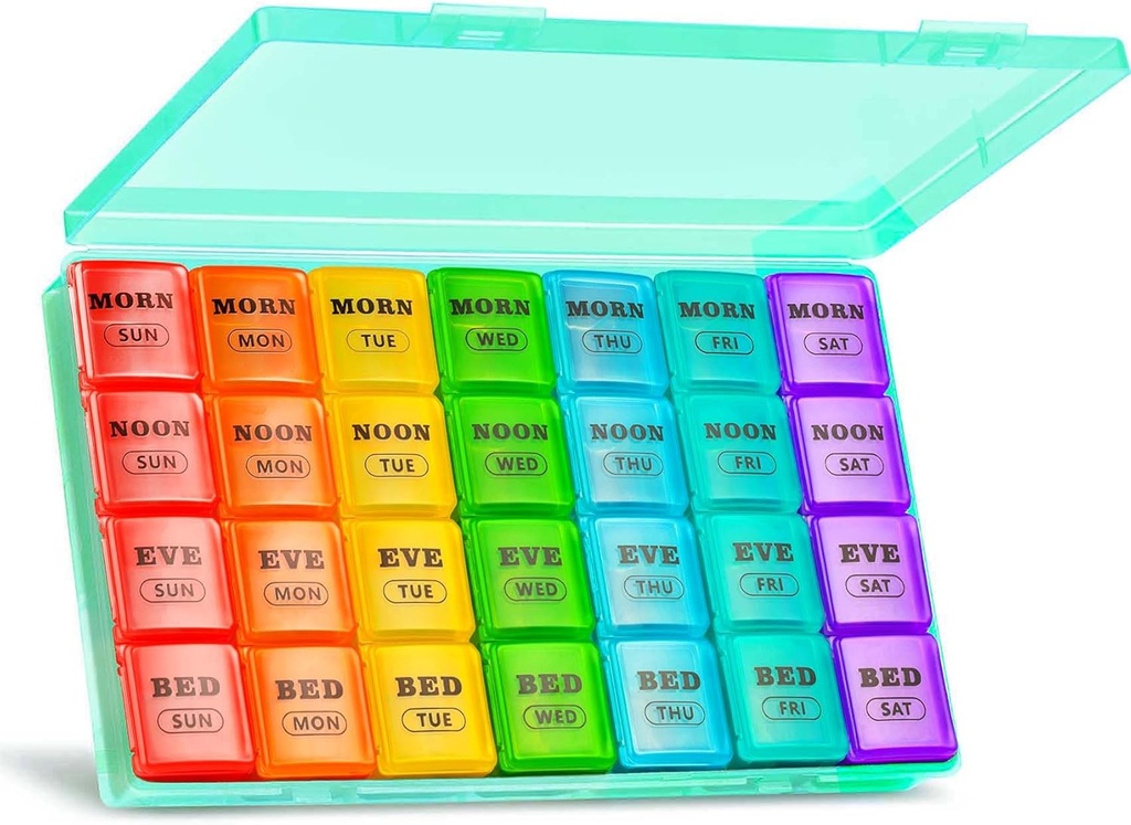 XL Large Weekly Pill Organizer 4 Times a Day, 7Day Pill Box and Organizer AM PM, Big Karşılaştırmalar Pill Case, Monthly Drug Organizer 28 Days columns for Fish Oils