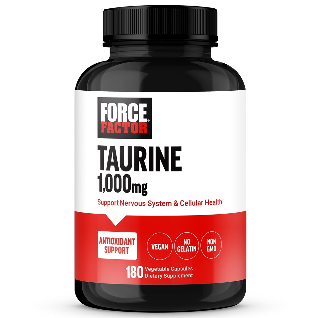FORCE FACTOR Taurine Supplement, Taurine 500 mg Capsules Antioksi Supplement to Support Nervous System and Cellular Health, Vegan, No Gelatin, Non-GMO, 180