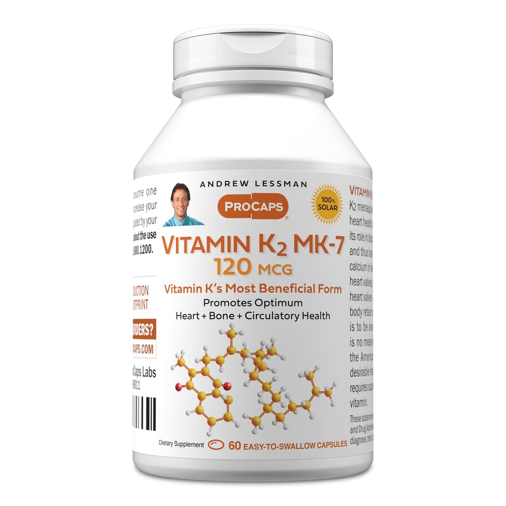 ANDREW LESS VitaminMAN K2 MK7 120 mcg 60 Softgels - Sağlıklı Gıda Utilizasyonu için Temel, Optimum Sktal, Kalp ve Arterial Health. Katkı yok. Küçük Easy to Swallow Softgels