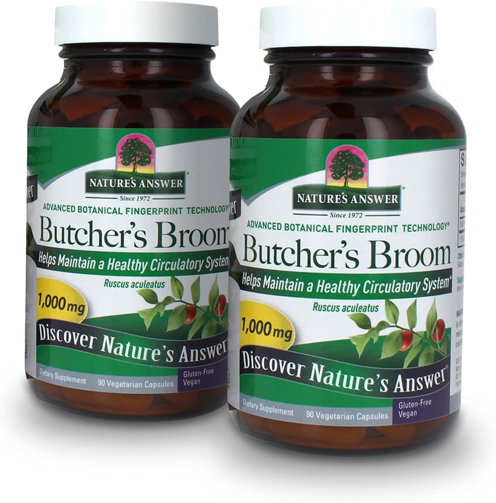 Nature's Answer Butcher's Broom Root Supplement Capsules 90 Count | Blood Circulation | Vegan | Gluten-Free | Pack of 2