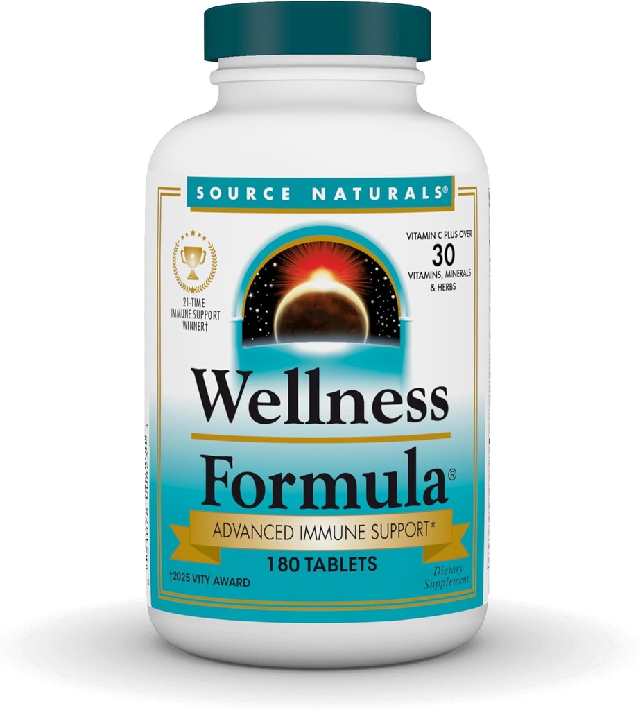 Source Naturals Wellness Formula Bio-Aligned Vitamins & Herbal Defense - Immune System Support Supplement & Immunity Alert* - 180 Tabletler