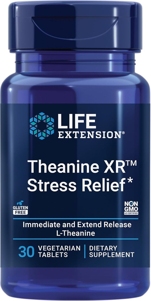 Επέκταση ζωής Theanine XRTM Stress Relief – L- Theanine – Προωθεί μια ήρεμη απάντηση στο άγχος της ημέρας – Μη ΓΤΟ, χωρίς γλουτένη, χορτοφαγικά – 30 δισκία