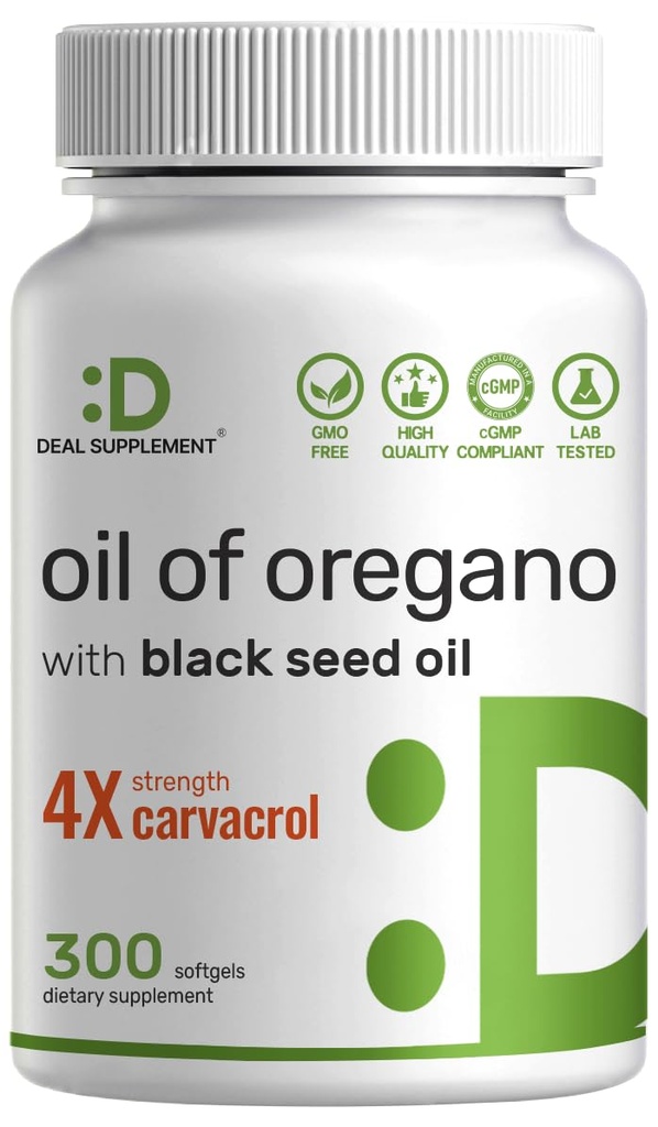 DEAL SUPPLEMENT Black Seed Oil 300 Count ile Oregano Yumuşakgels Petrol - 30:1 Ekstraksiyon, Active Carvacrol & Thymoquinone – Antioksi Immune Health Support – Plant Based, Non-GMOMO