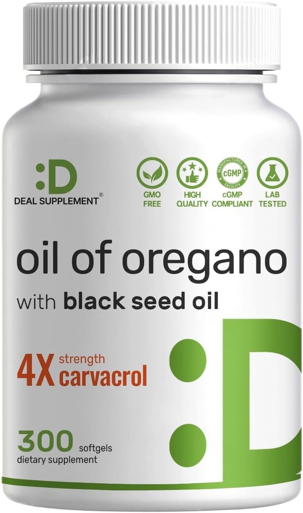 DEAL SUPPLEMENT Black Seed Oil 300 Count ile Oregano Yumuşakgels Petrol - 30:1 Ekstraksiyon, Active Carvacrol & Thymoquinone – Antioksi Immune Health Support – Plant Based, Non-GMOMO
