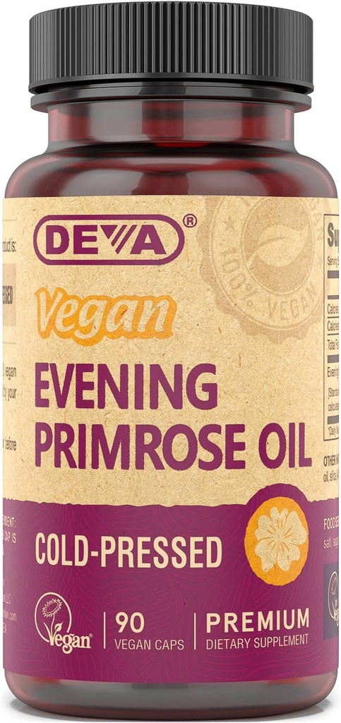 DEVA Vegan Primrose Oil, Cold-Pressed, Unrefined, 90 Capsules, 1-Pack