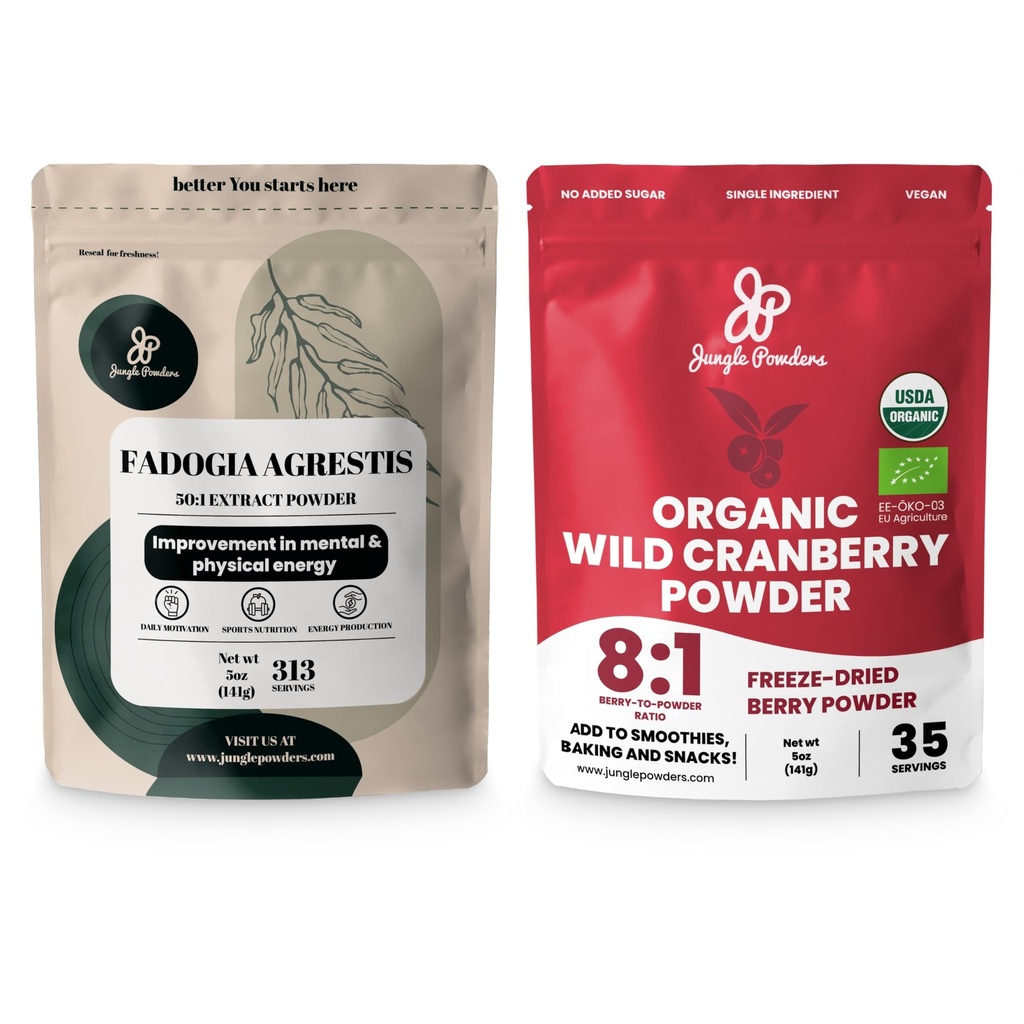 Orman Tozları Ultimate Men's Wellness Duo: 5oz Fadogia Agrestis Extract & 5oz Organik Wild Cranberry Toz - Nijeryalı Fadogia Supplement for Drive & Passion, USDA sertifikalı Cranberry Superfood