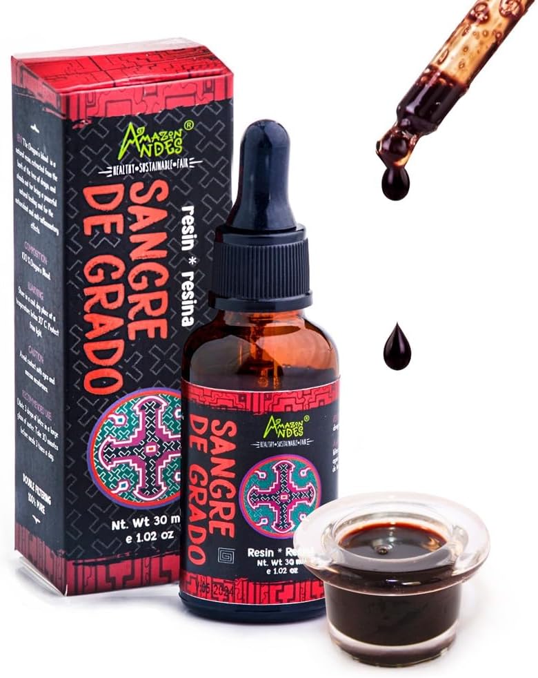 Vees Dragon'un Kanı (Sangre de Grado) - 100% Dragon'un Kanı - Croton Lechleri Ağacı - Non-GMO, Wild Crafted & Gluten-Free - Support Activity - 1.02 Oz/30 ml - Peru'da Yapıldı