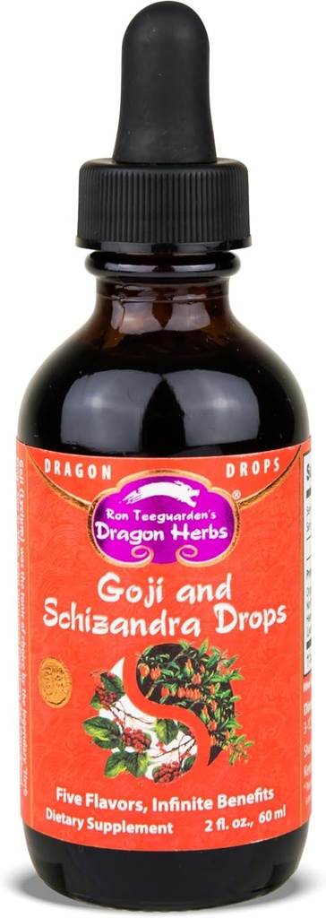 Dragon Herbs Goji Berry & Schizandra Drops • Triple Ekstralar • Eye, Skin, Lung & Sağlıklı Ağlama Desteği, Beauty Tonic • Super Potency • Hızlı Acting • 2 fl oz, 60 mL • Tincture Supplement Supplement