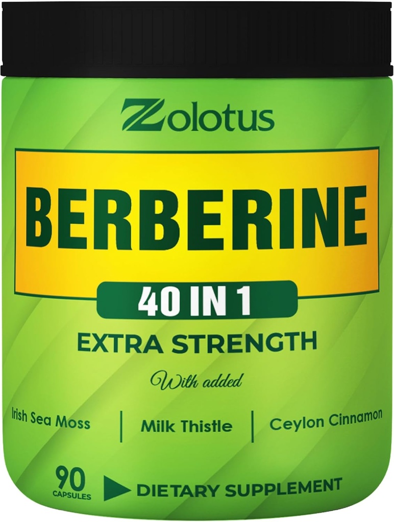 Zolotus Berberine Supplement 40 in 1, with Sea Moss, Cinnamon, Milk Butle, Apple Cider Vinegar, Quercetin, Immune System, Digestion & Heart Health