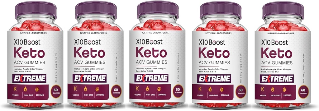 Justified Laboratories (5 Pack X10 Boost DW ACV Gummies Extreme 2000MG X 10 Boost Keto Gummies Apple Cider Vinegar Formula B12 Vegan Non GMO 300 Gummys