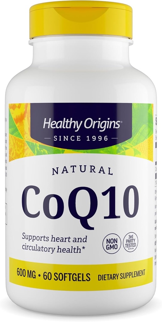 Sağlıklı Origins® CoQ10 600 mg – Doğal Trans-Isomer Ubiquinone – Yeast Fermented, Supports Heart Health & Cellular Energy – Non-GMO 60 Softgels