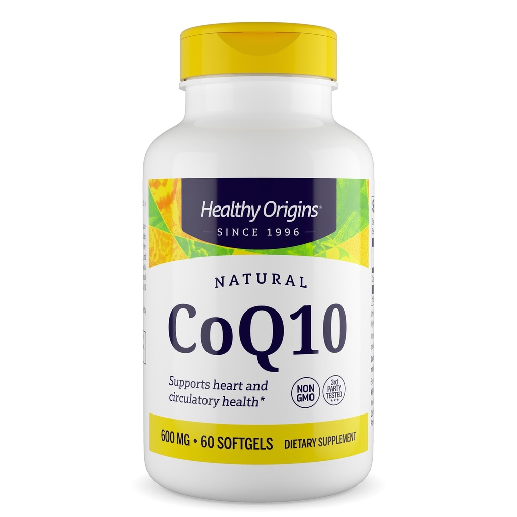 Sağlıklı Origins® CoQ10 600 mg – Doğal Trans-Isomer Ubiquinone – Yeast Fermented, Supports Heart Health & Cellular Energy – Non-GMO 60 Softgels
