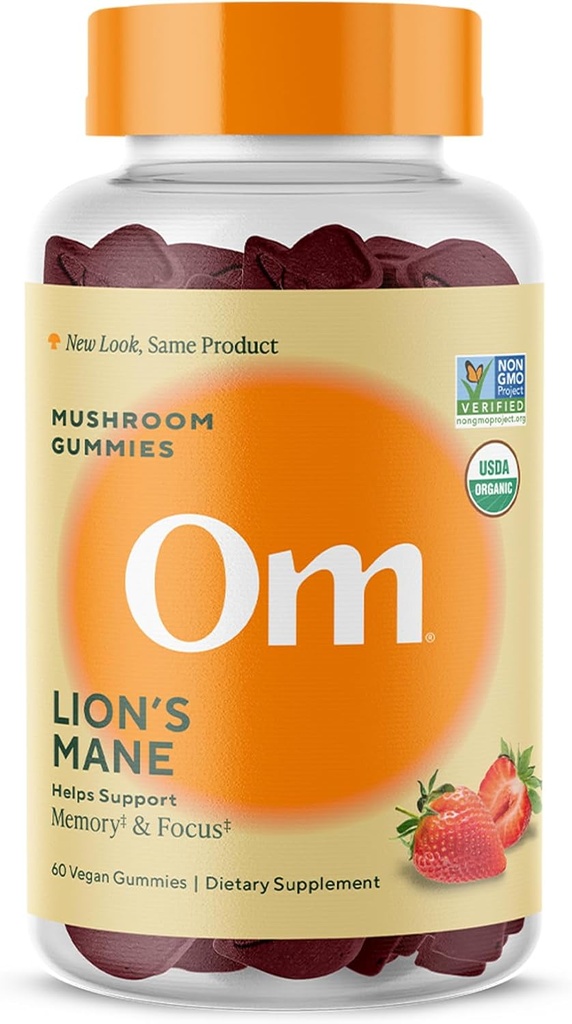 Om Lion's Mane Mushroom Gummies - Organik Mushroom Supplement ve Nootropic - Memory ve Focus için Beyin Supplements, 60 Count (30 Hizmet)