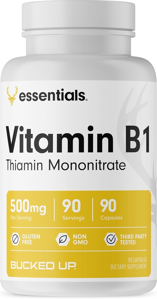Bucked Up Vitamin B1 500 mg Capsules, Essentials (90 Hizmet)