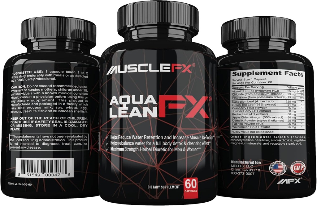 AquaLean FX Χάπια μέγιστης αντοχής διουρητικό νερό μακριά για τη συγκράτηση του νερού και Lean μυϊκή Defination για άνδρες και γυναίκες, 60 κάψουλες