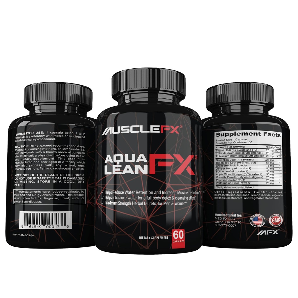 AquaLean FX Water Retention ve Lean Muscle Defination for Men and Women, 60 Capsules