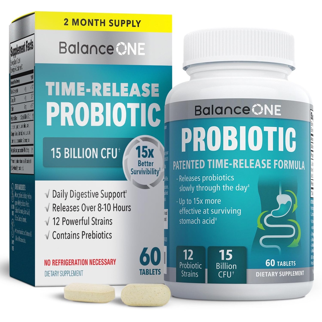 Kadınlar ve Erkekler için BİR Probiyotik - 15x Survivability için Zaman-Release Tabletleri - L. Plantarum & L. Acidofilius - Gut & Digestive Health Support - 60 Tabletler