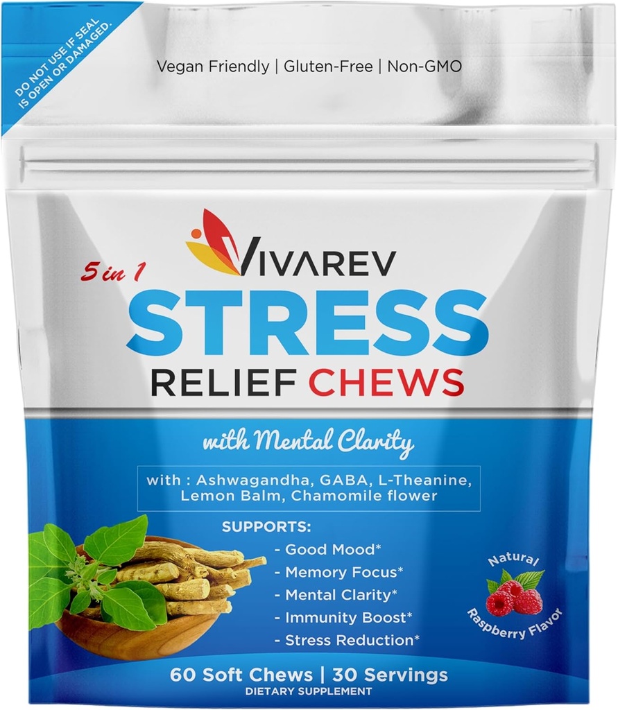 Stres Yardımı Ashwagandha Gummies - Ashwagandha, GABA, L Theanine, Lemon Balm & Chamomile Flower ile Stresli Bir Yardım ve Odaklı Tamam Doğal Raspberry Flavor, 60.