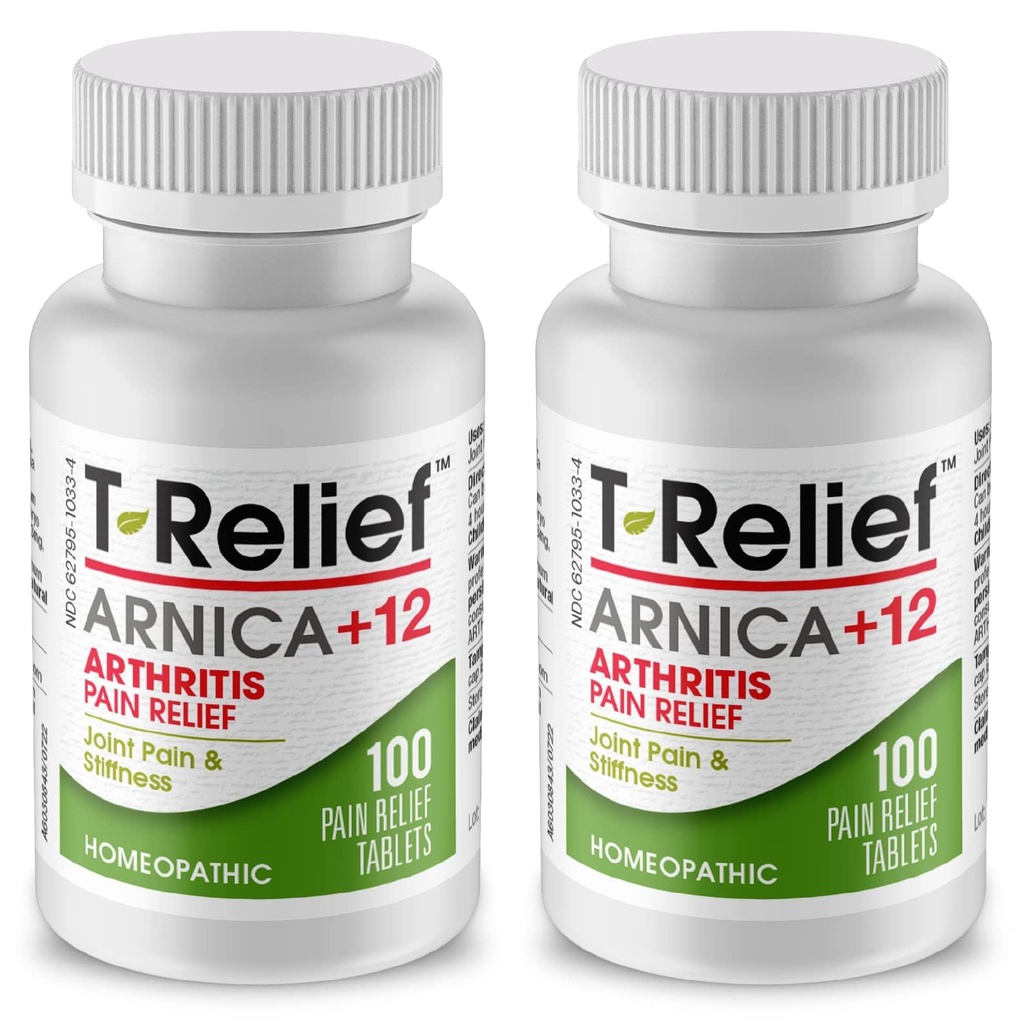 T-Relief Extra Strength Arthritis Arnica +12 Pain Relieving Natural Medicines Help Reduce Soreness Stiffness Aches & Pain in Joints Doğal - 100 Tablet (2 Pack)