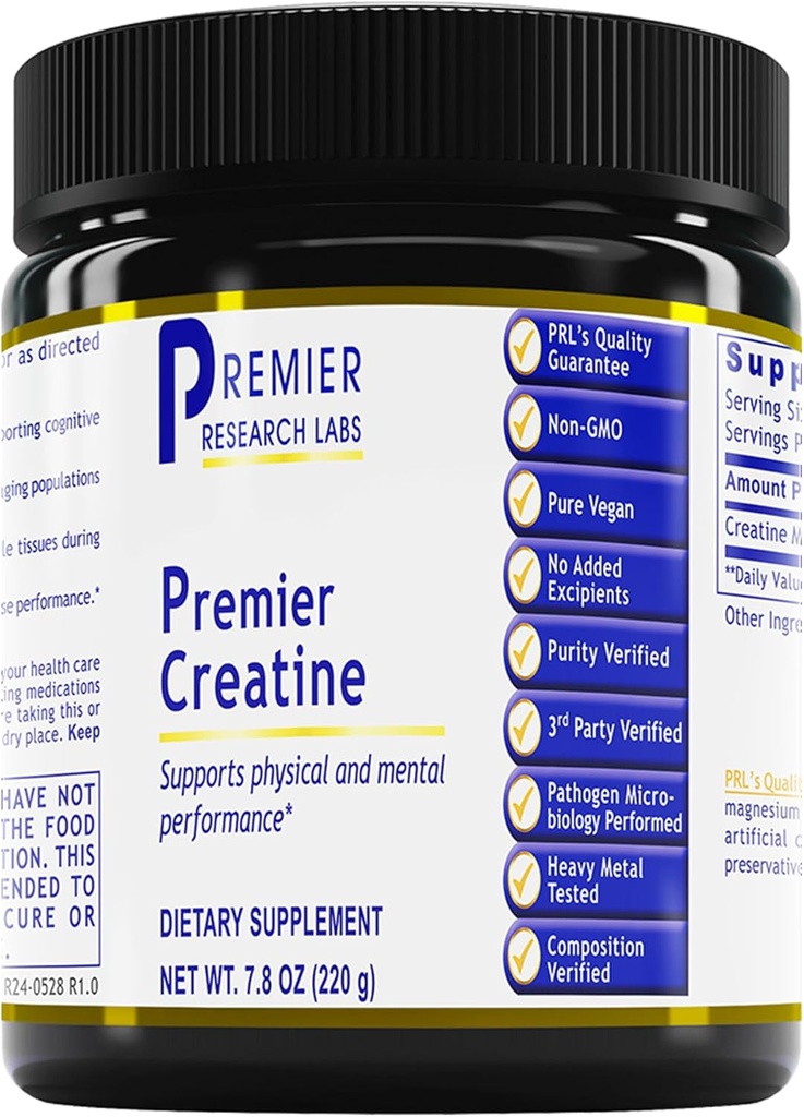Premier Research Labs Premier Kretine - Kretine Monohidrat Toz, Erkekler için Kretine Toz, Kadınlar, Vejetaryenler, Unflavored Vegan Dostu Formula - 7.8 oz (40 Hizmet)