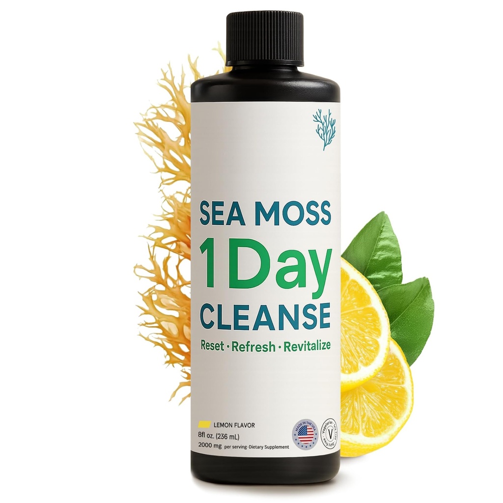 Atlantic Naturals - 1 Day Colon Cleanse Full Body Detox Drink - Sea Moss Supplement for Women & Men, Gut Health, Kidney & Liver Immune Energy Advancedr Gut Cleanse - Lemon Flavor Juice, 8 fl oz