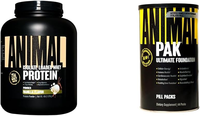 Animal Whey Isolate Whey Protein Powder – Isolate Loaded for Post Workout and Recovery & Pak - Convenient All-in-One Vitamin & Supplement Pack